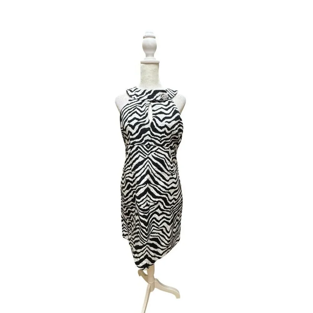 Michael Kors Zebra Print Halter Dress Size 8 Lined Cotton Blend